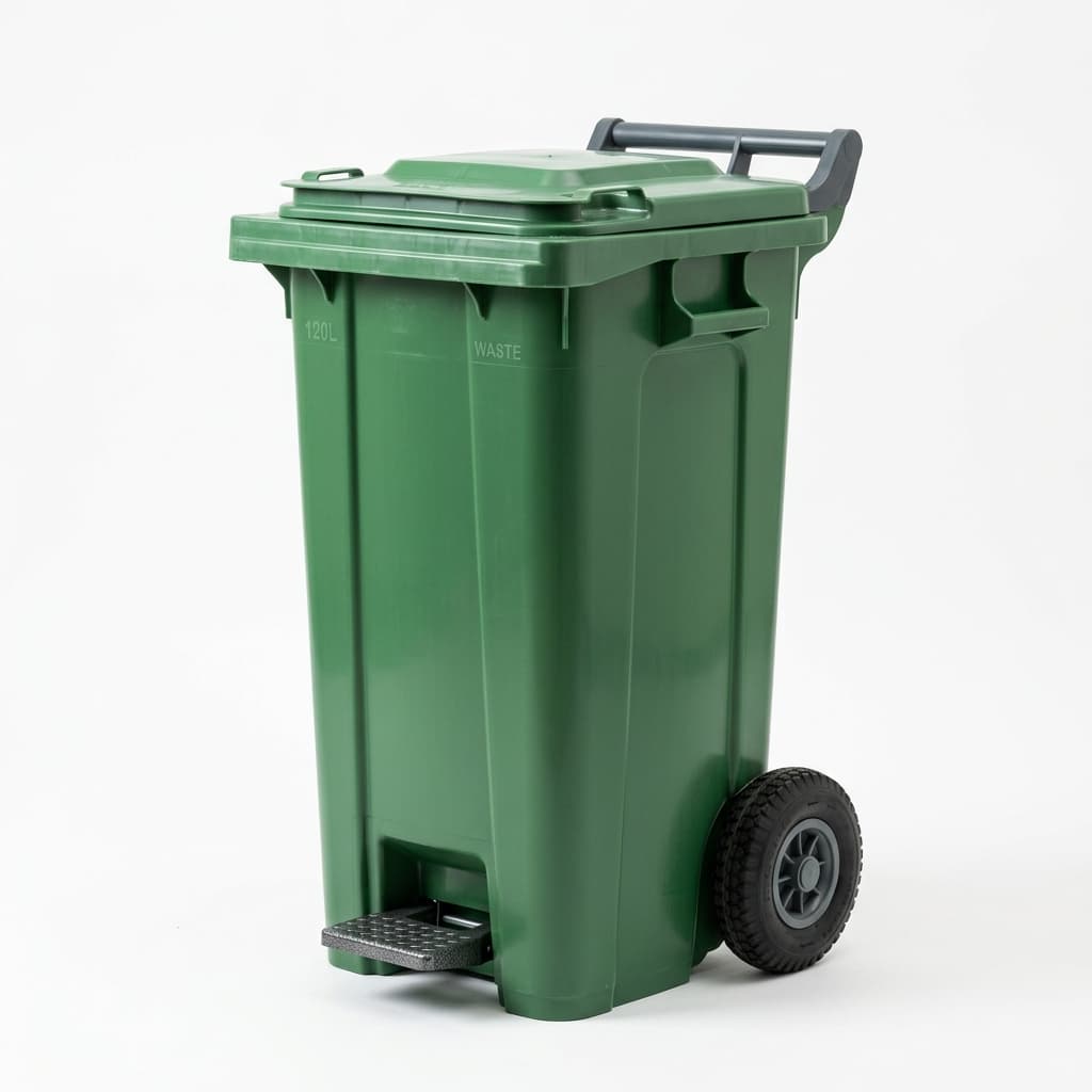 Outdoor Heavy Duty Mobile Trash Bin with Foot Pedal 120 Liters (Green)