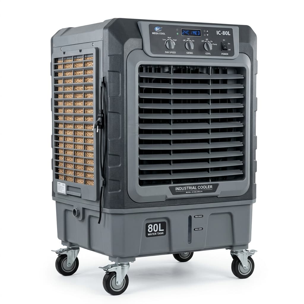 Mobile Industrial Evaporative Air Cooler 80L (Airflow 12,000 m³/h, Area 60-80 m²)