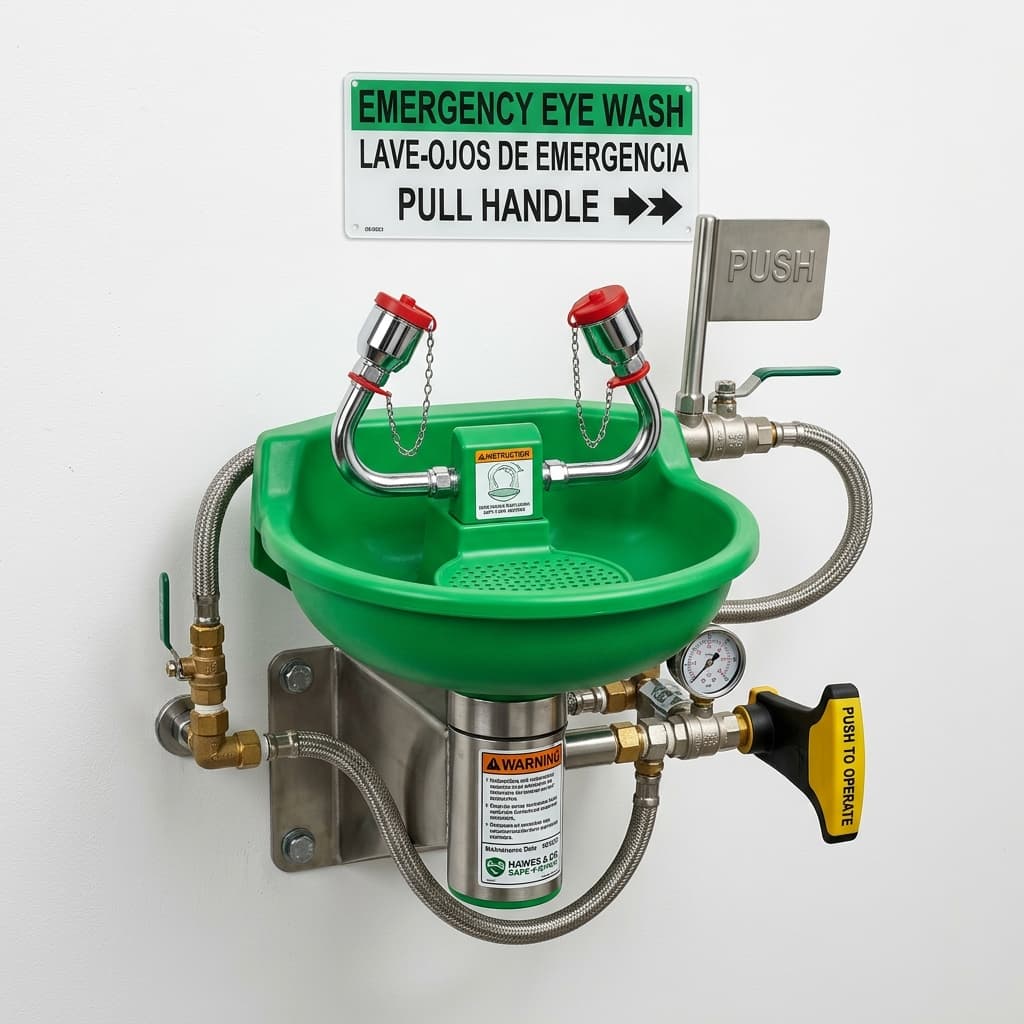 Wall-Mounted Dual Spray Emergency Eye Wash Station (Stainless Steel 304 Bowl)