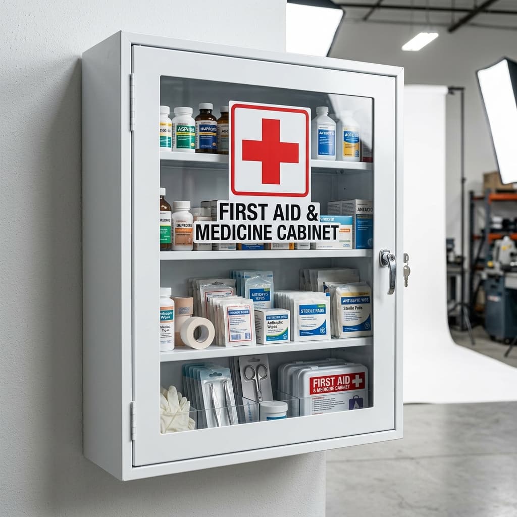 Wall-Mounted Metal Industrial First Aid Cabinet (3-Shelf Glass Door with Lock)
