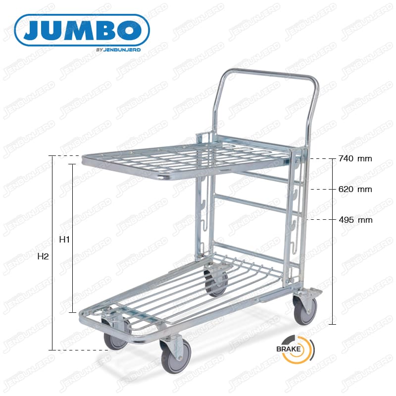 Warehouse Order Picking Trolley with Spring-Loaded Safety Ladder Steps